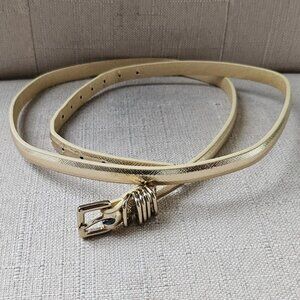 Women Belt Skinny Gold Tone Faux Vegan Leather Waistband Size S